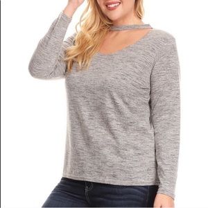 Heather gray cutout neck top